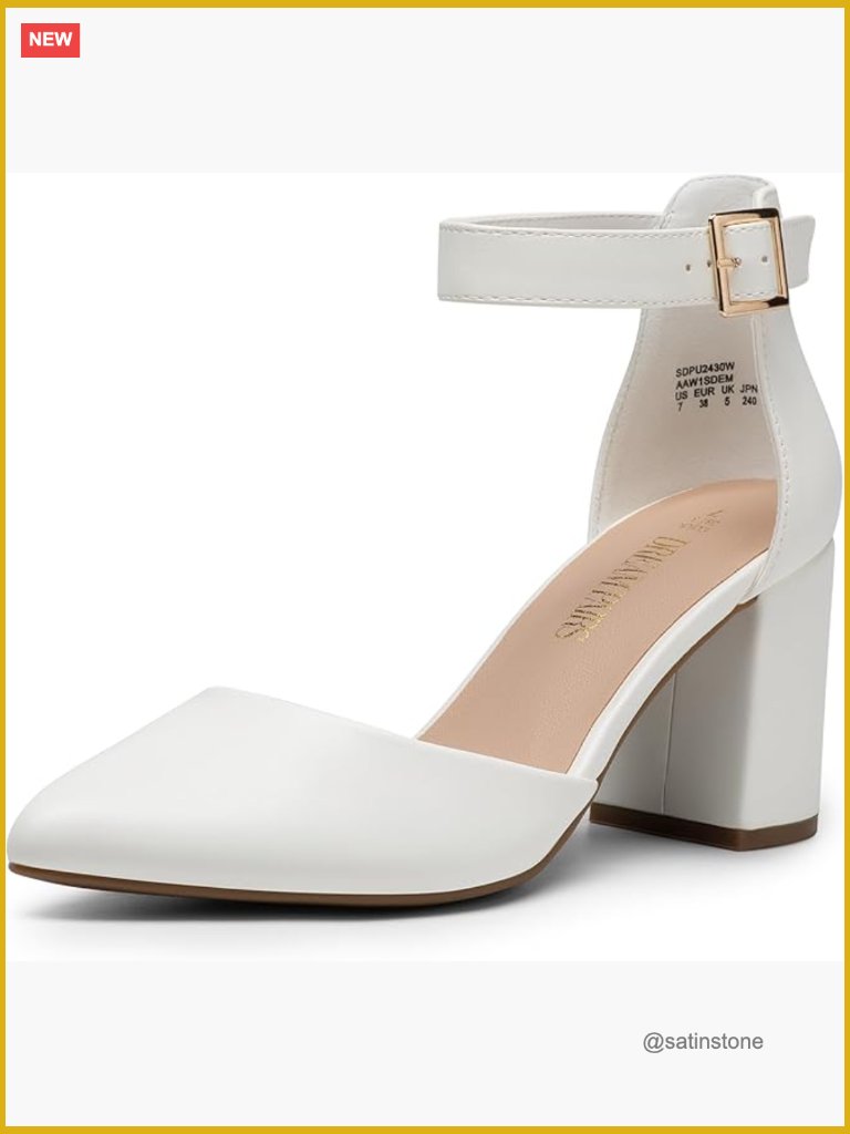 3 Inch Chunky Heel Pumps With Ankle Strap For Wedding Office